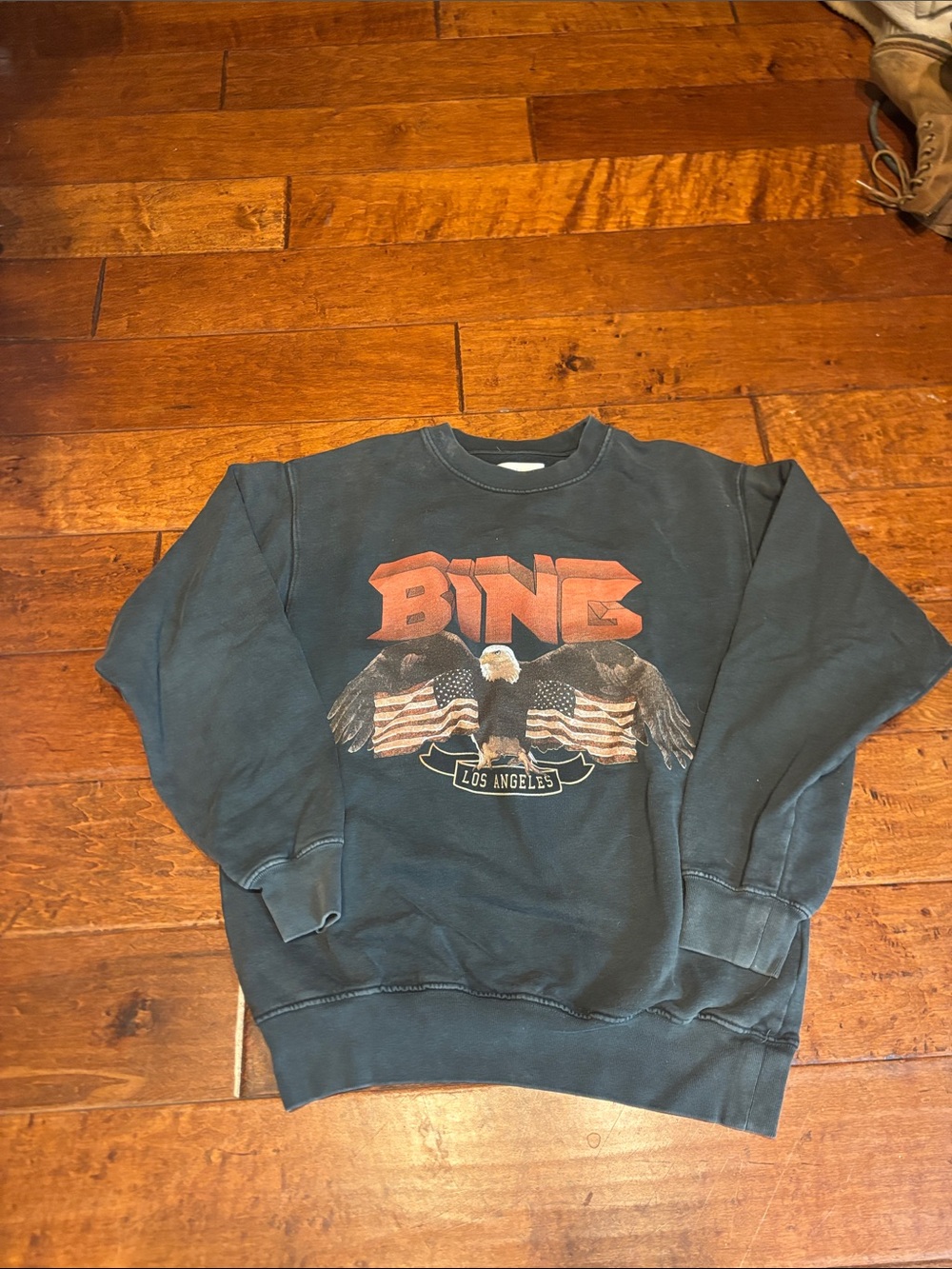 Anine Bing Navy Crewneck Sweatshirt with Red 'BING' Graphic